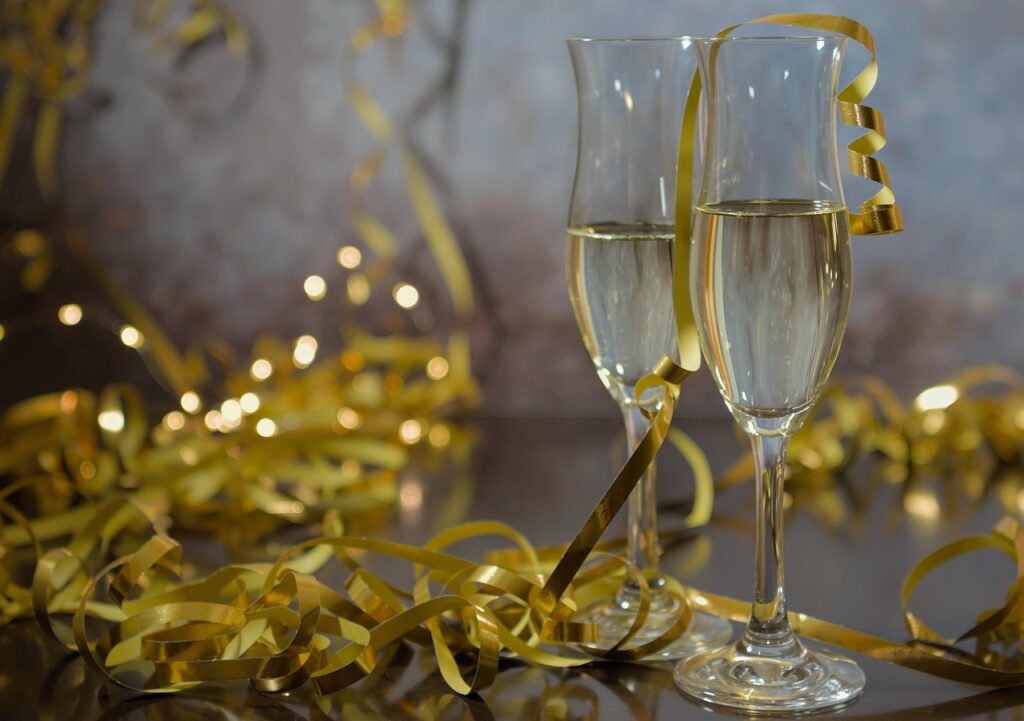 sylvester, happy new year, sparkling wine, glasses, garlands, celebration, new year's day, party, prost, cheers new year, party, party, party, party, party